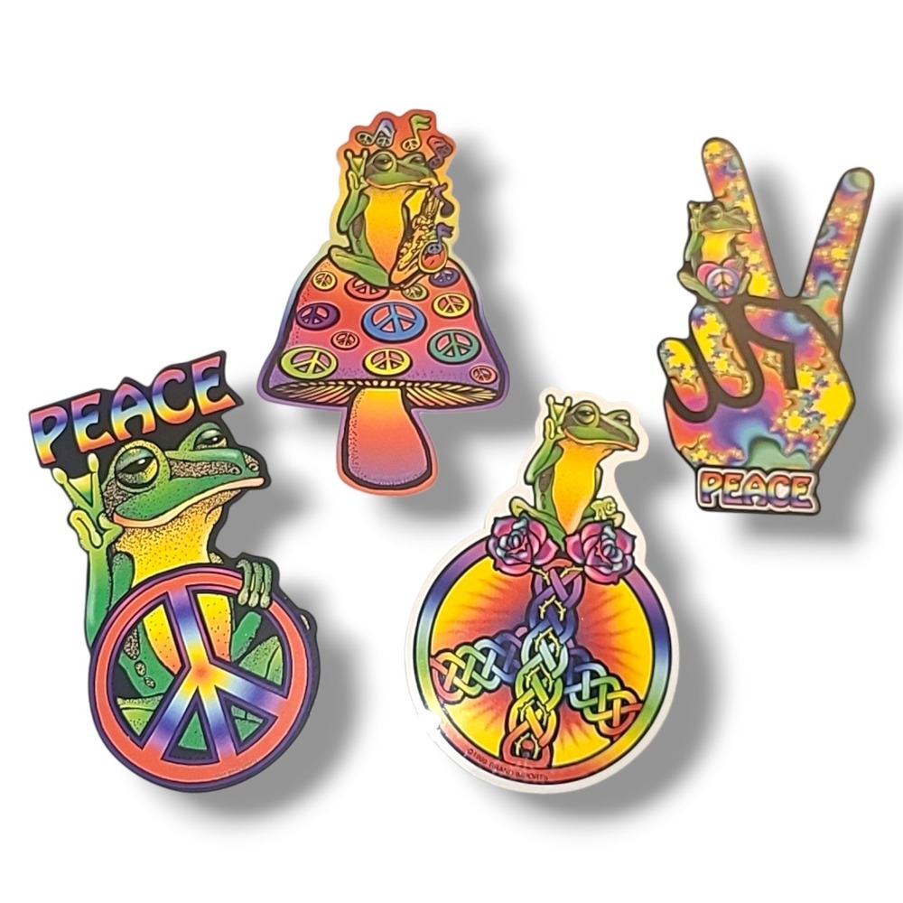 4 Vintage‎ 90s Y2K Peace Frog Vending Machine Stickers Hippie Psychedelic NOS